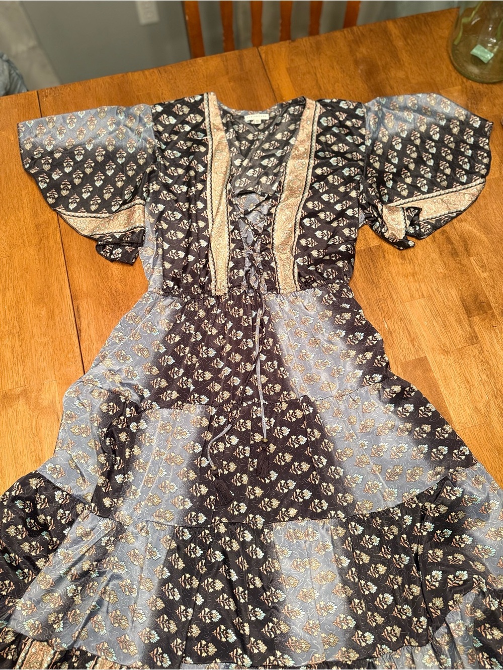 EARTHBOUND Navy and Light Blue Floral Patchwork Maxi Dress, size XL